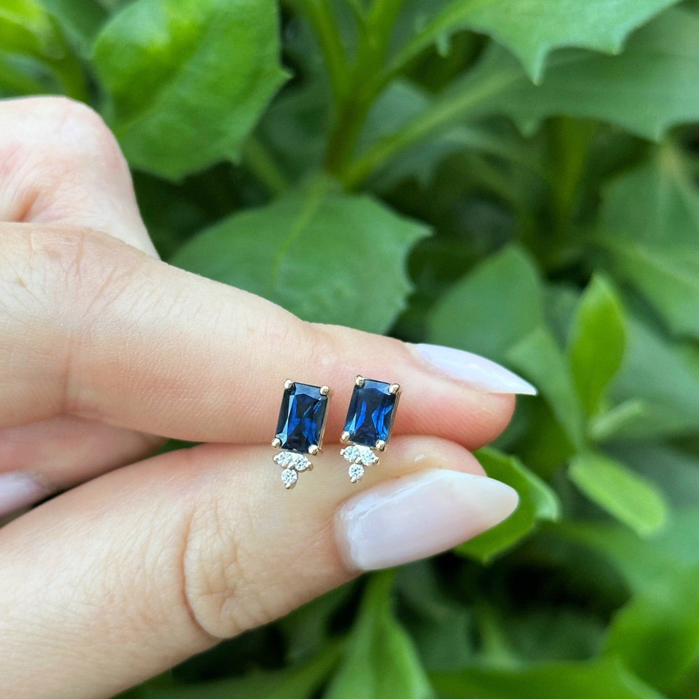 ‘Trinity’ 1.41cts Blue Australian Emerald-Cut Sapphire & Diamond Earrings Earrings Jason Ree Design 