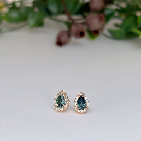 ‘Eden’ 1.16cts Green Pear-Cut Australian Sapphire & Diamond Earrings Earrings Jason Ree Design 