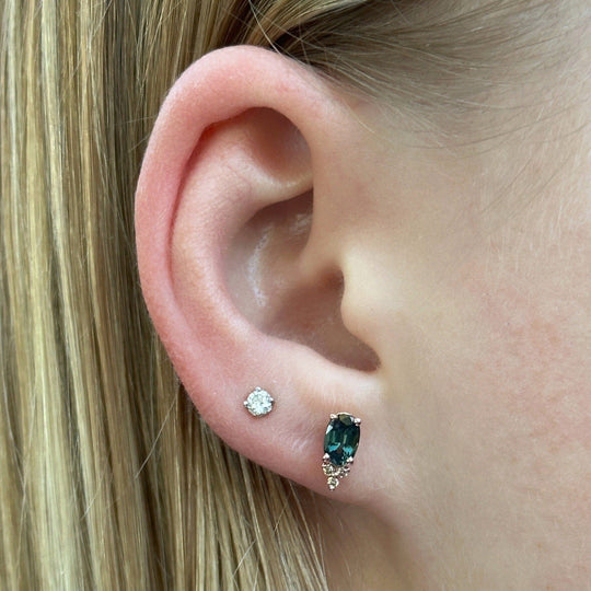 ‘Trinity’ Australian Teal Oval-Cut Sapphire & Champagne Diamond Earring Earrings Jason Ree Design 