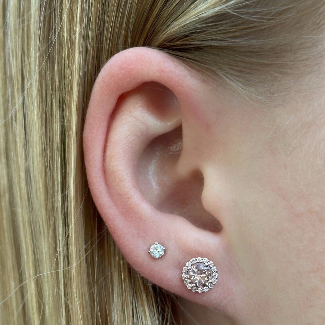 ‘Angelica’ Morganite & Diamond Halo Rose Gold Earrings Earrings Jason Ree Design 