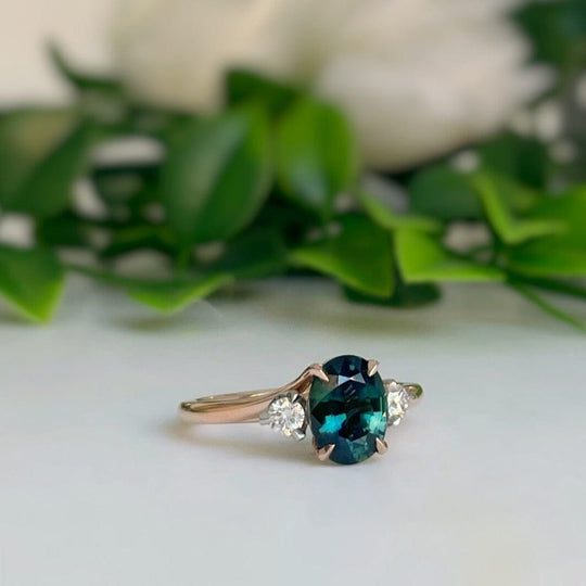 ‘Tempest Trilogy’ 1.67ct Green Australian Sapphire & Diamond Ring Ring Jason Ree Design 