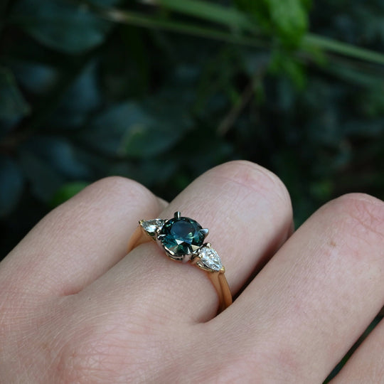 ‘Delta’ 1.34ct Green/Blue Australian Sapphire & Diamond Ring Ring Jason Ree Design 