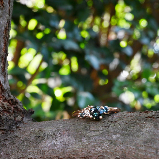 ‘Rockpool’ 0.62ct Australian Green Sapphire & Champagne Diamond Rose Gold Ring Ring Jason Ree Design 