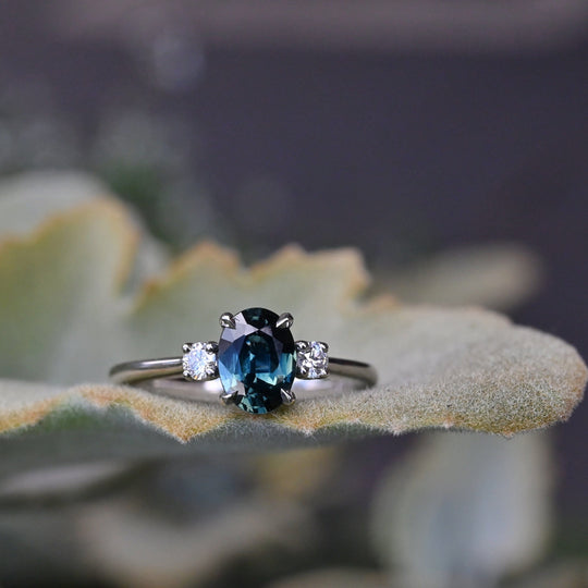 ‘Riverina’ 1.21ct Blue Green Australian Sapphire & Diamond Platinum Ring Ring Jason Ree Design 