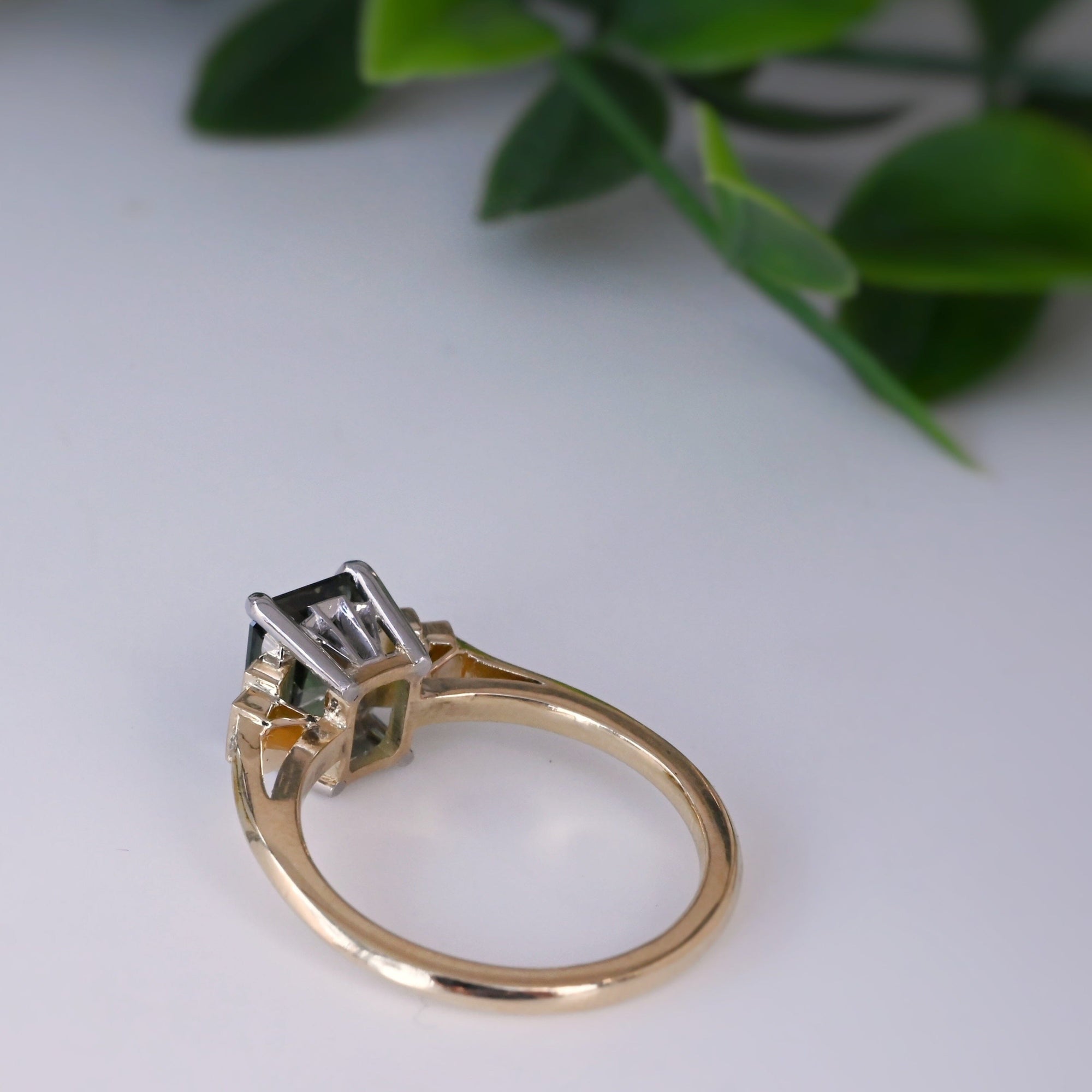‘Lillian’ 1.97ct Australian Green Emerald-Cut Sapphire &amp; Diamond Ring Ring Jason Ree Design 