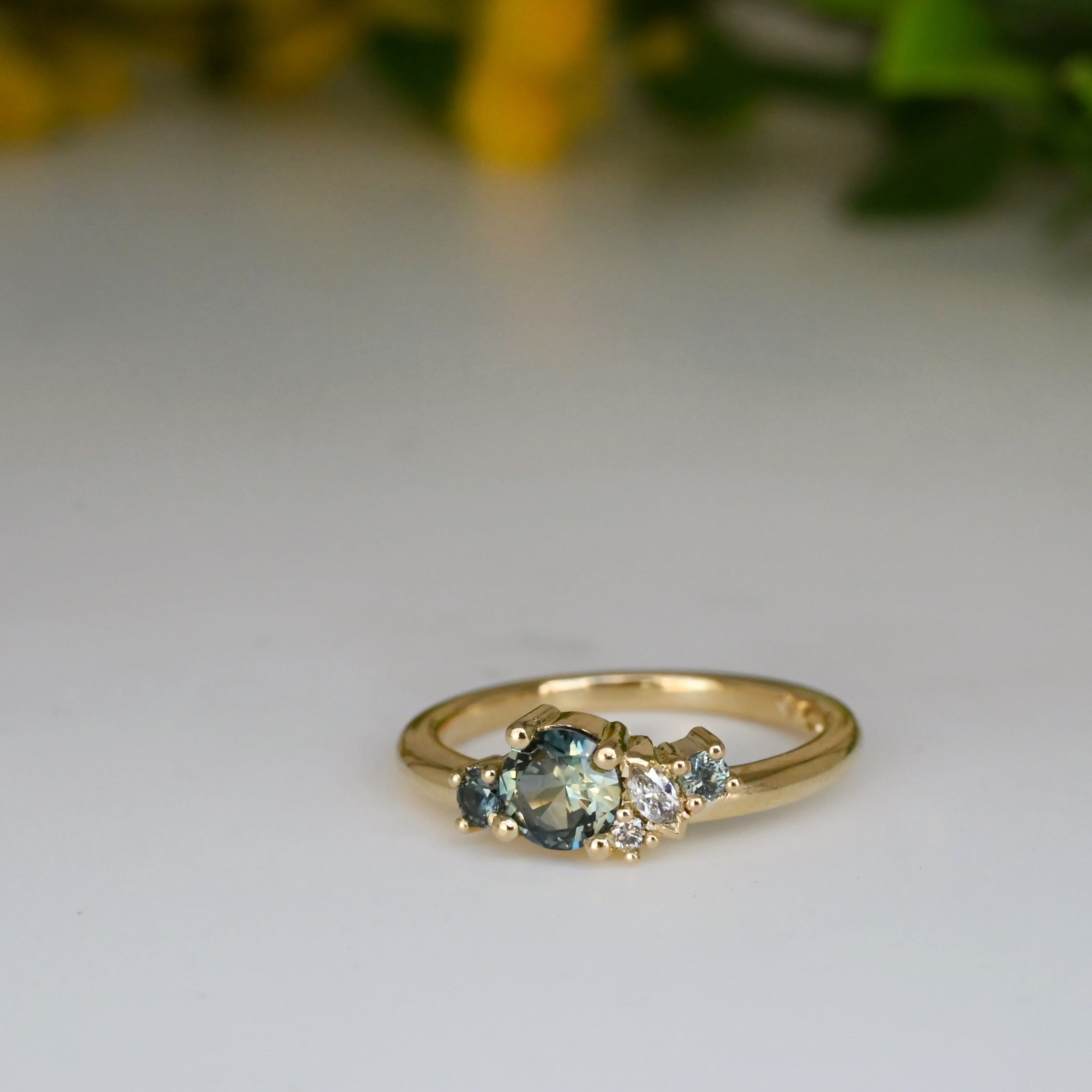 ‘Rockpool’ 0.58ct Australian Sapphire & Diamond Cluster Yellow Gold RIng Ring Jason Ree Design 