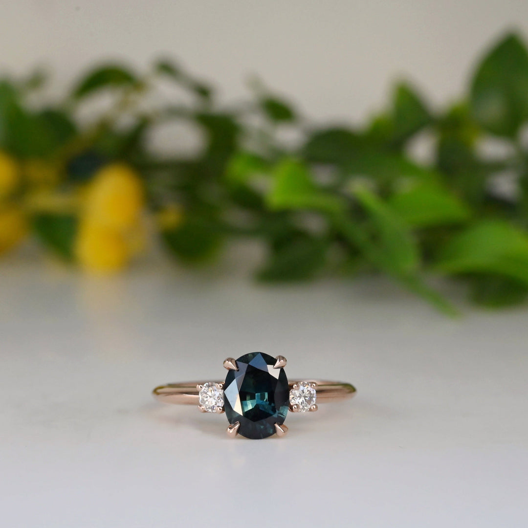 ‘Riverina’ 1.17ct Green Blue Australian Sapphire & Diamond Rose Gold Ring Ring Jason Ree Design 