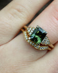 ‘Lillian’ 1.97ct Australian Green Emerald-Cut Sapphire & Diamond Ring Ring Jason Ree Design 