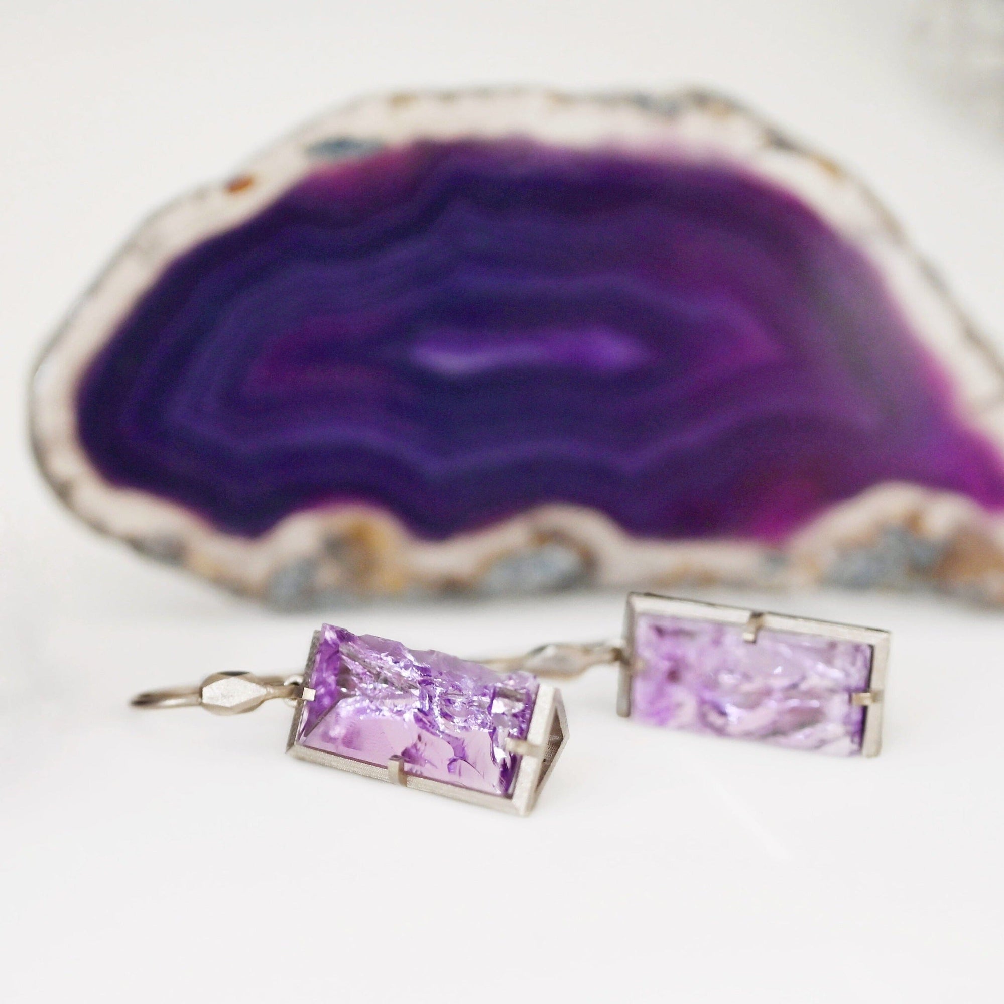 ‘Chasm’ Amethyst White Gold Earrings Earrings Jason Ree Design 