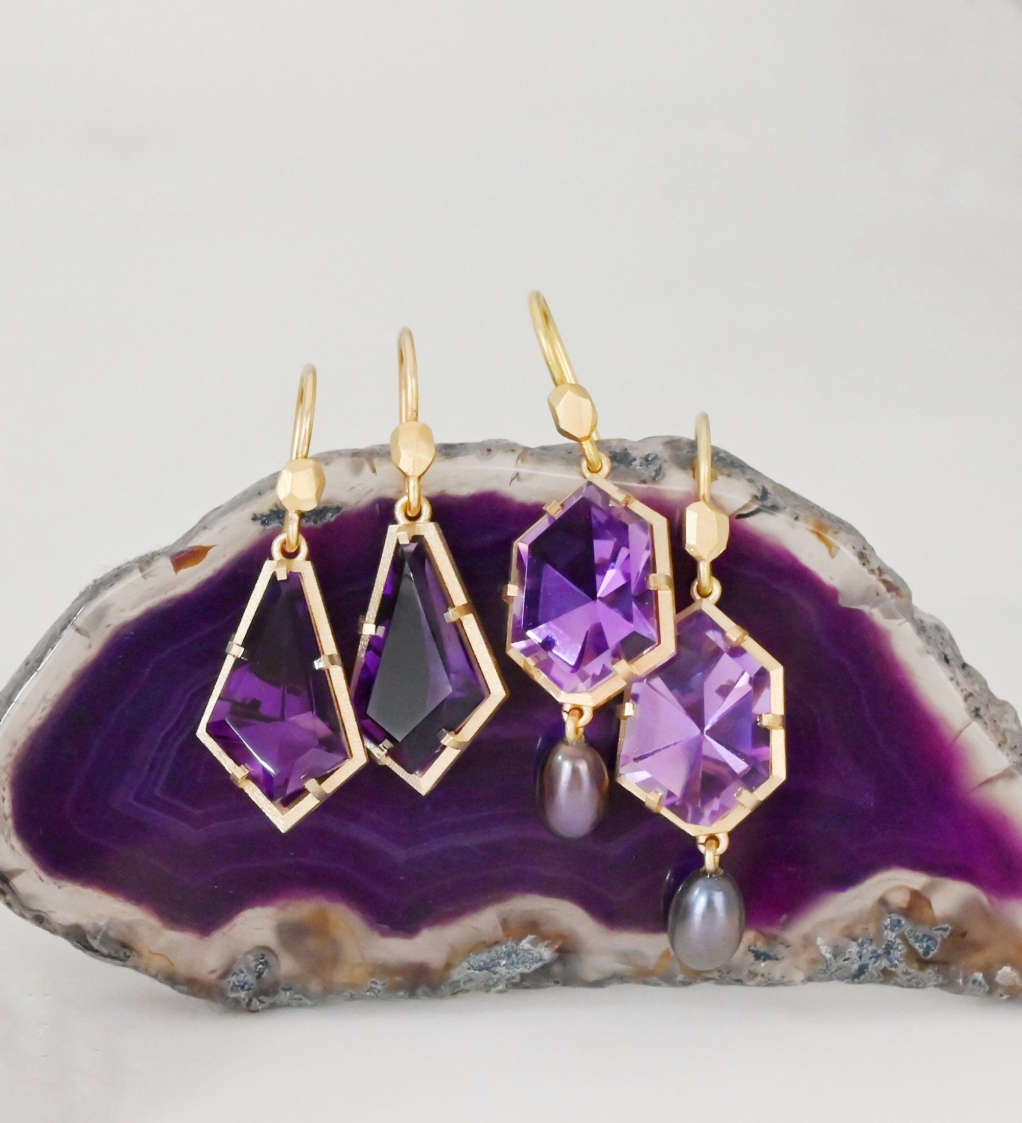 ‘Summit’ Amethyst Yellow Gold Earrings Earrings Jason Ree Design 