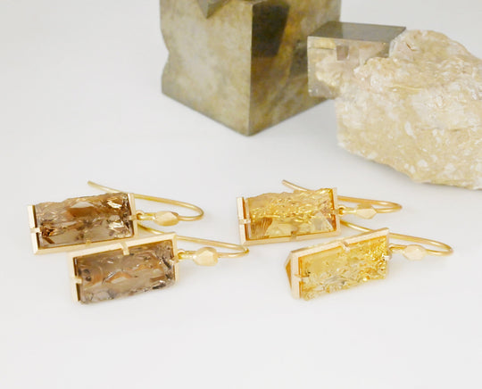 ‘Chasm’ Champagne Quartz Yellow Gold Earrings Earrings Jason Ree Design 