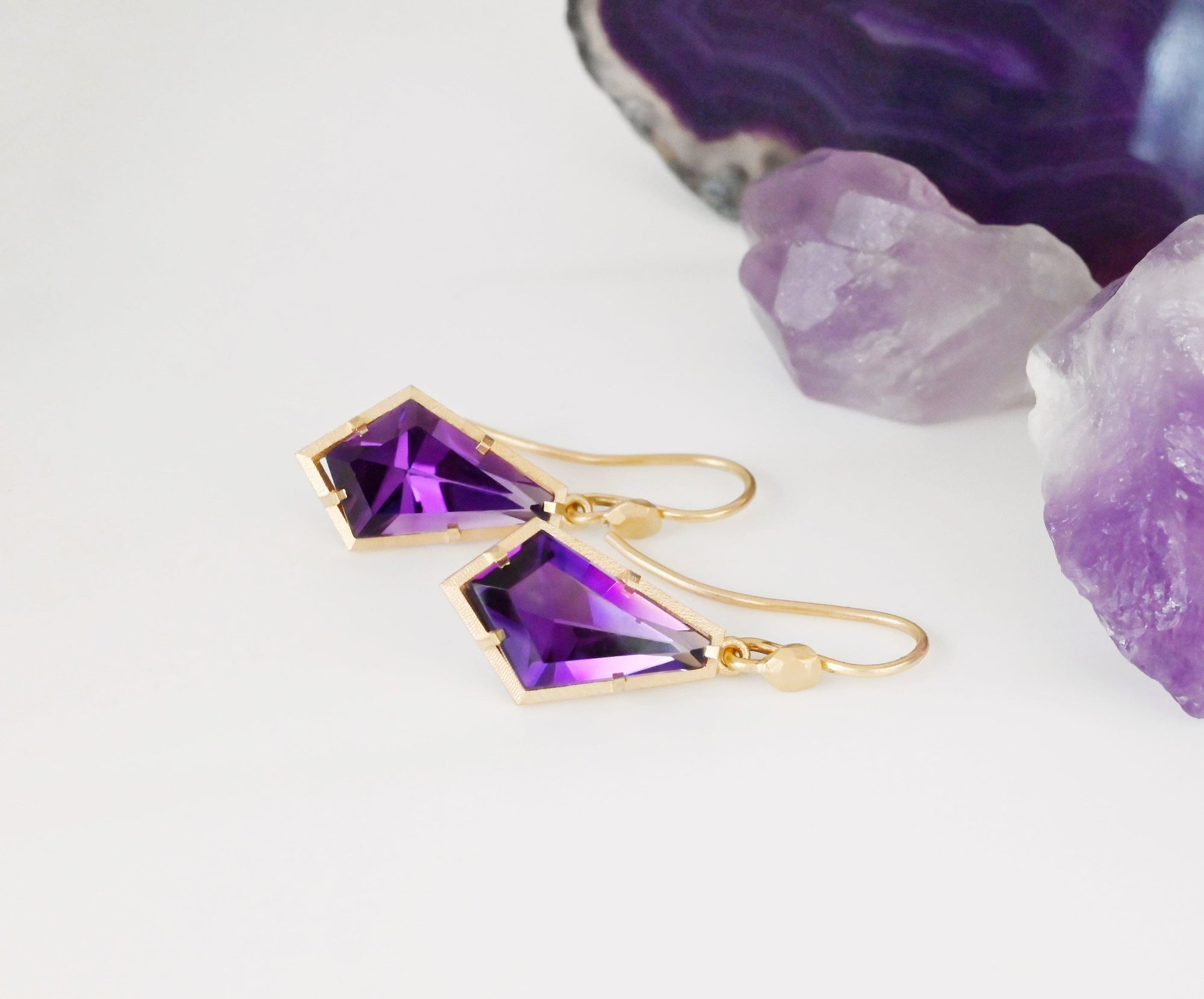 ‘Summit’ Amethyst Yellow Gold Earrings Earrings Jason Ree Design 