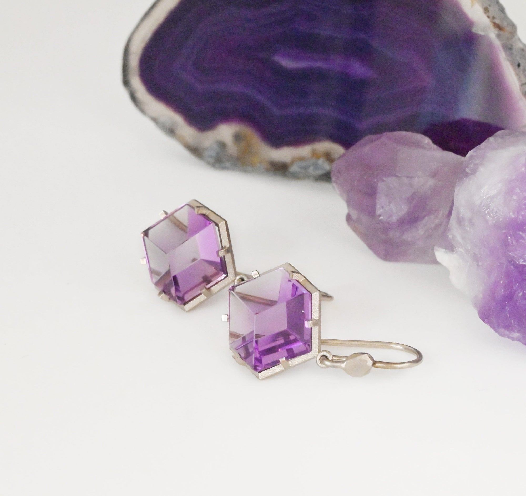 ‘Plateau’ Amethyst White Gold Earrings Earrings Jason Ree Design 