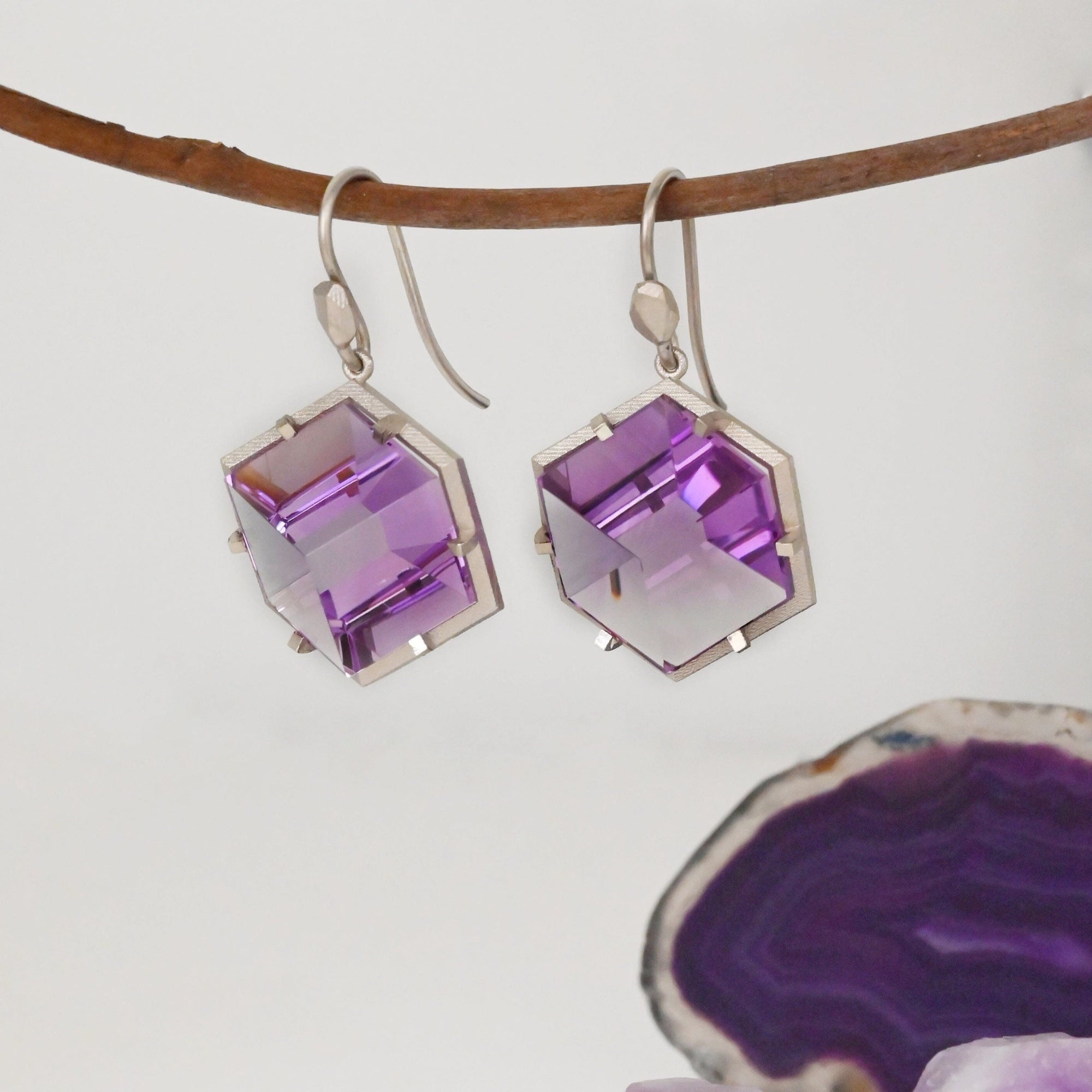 ‘Plateau’ Amethyst White Gold Earrings Earrings Jason Ree Design 