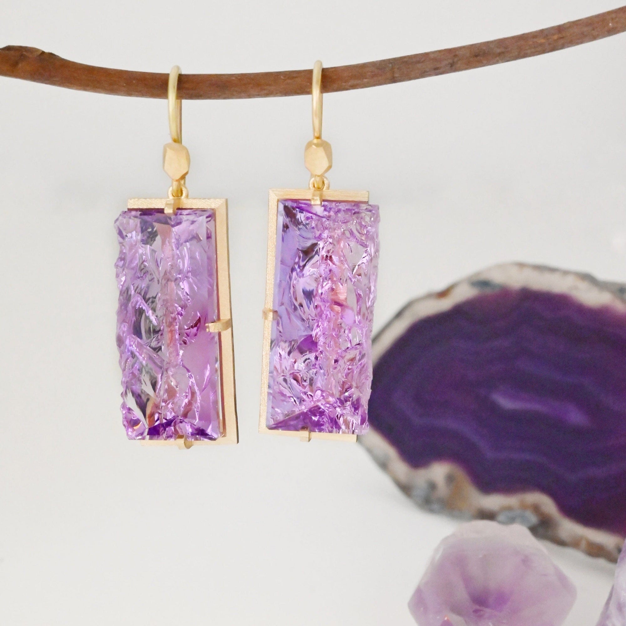 ‘Crevasse’ Yellow Gold Amethyst Earrings Earrings Jason Ree Design 