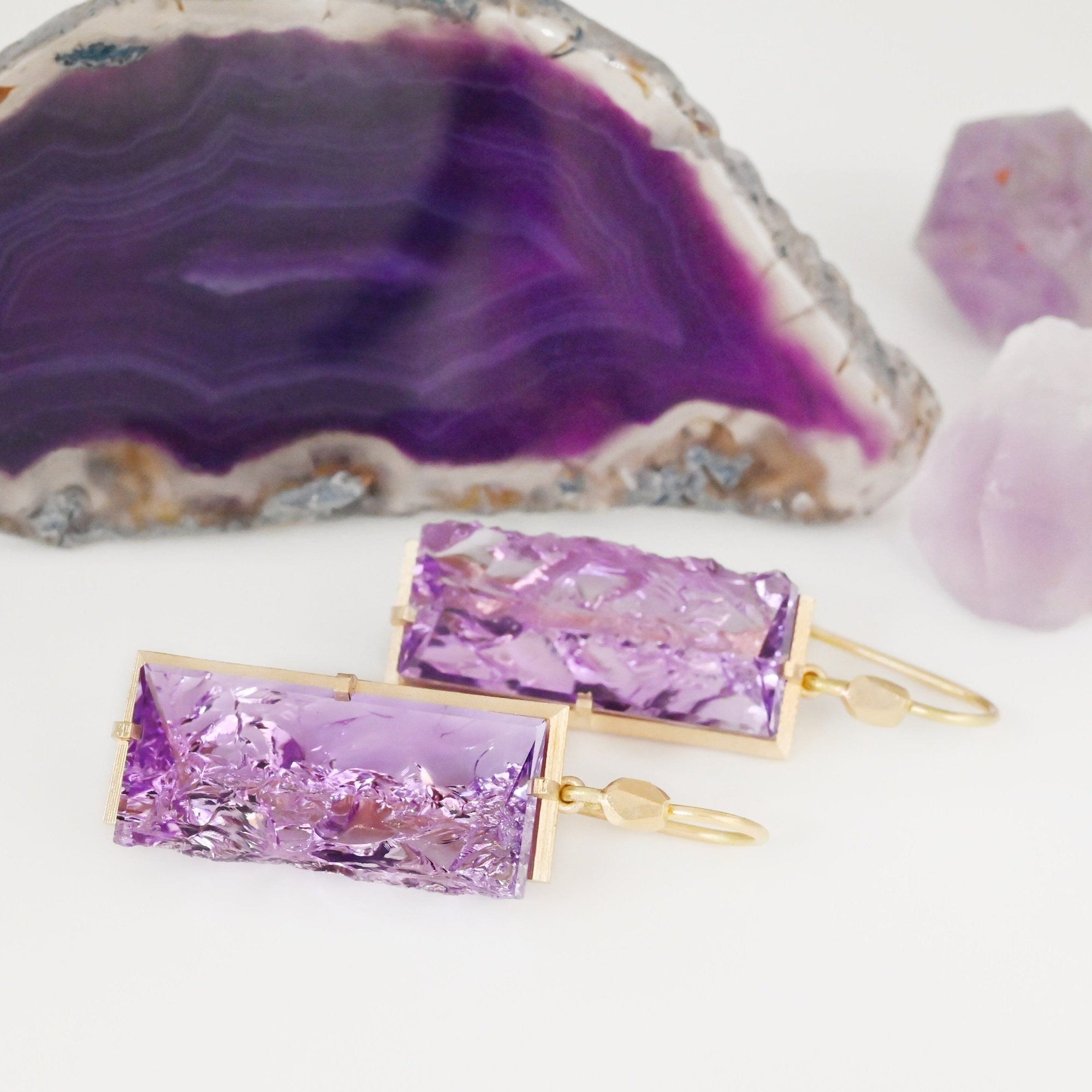 ‘Crevasse’ Yellow Gold Amethyst Earrings Earrings Jason Ree Design 