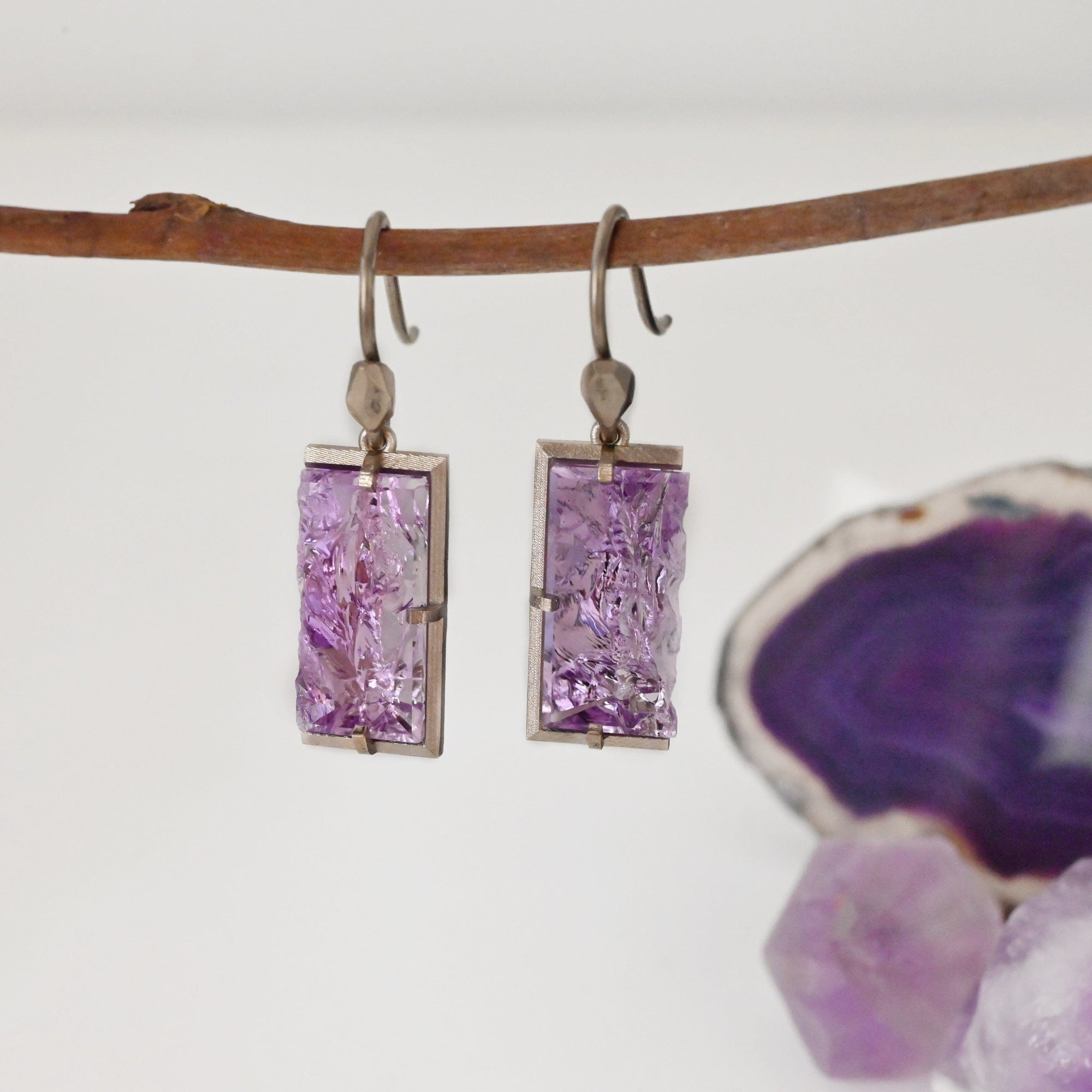‘Chasm’ Amethyst White Gold Earrings Earrings Jason Ree Design 