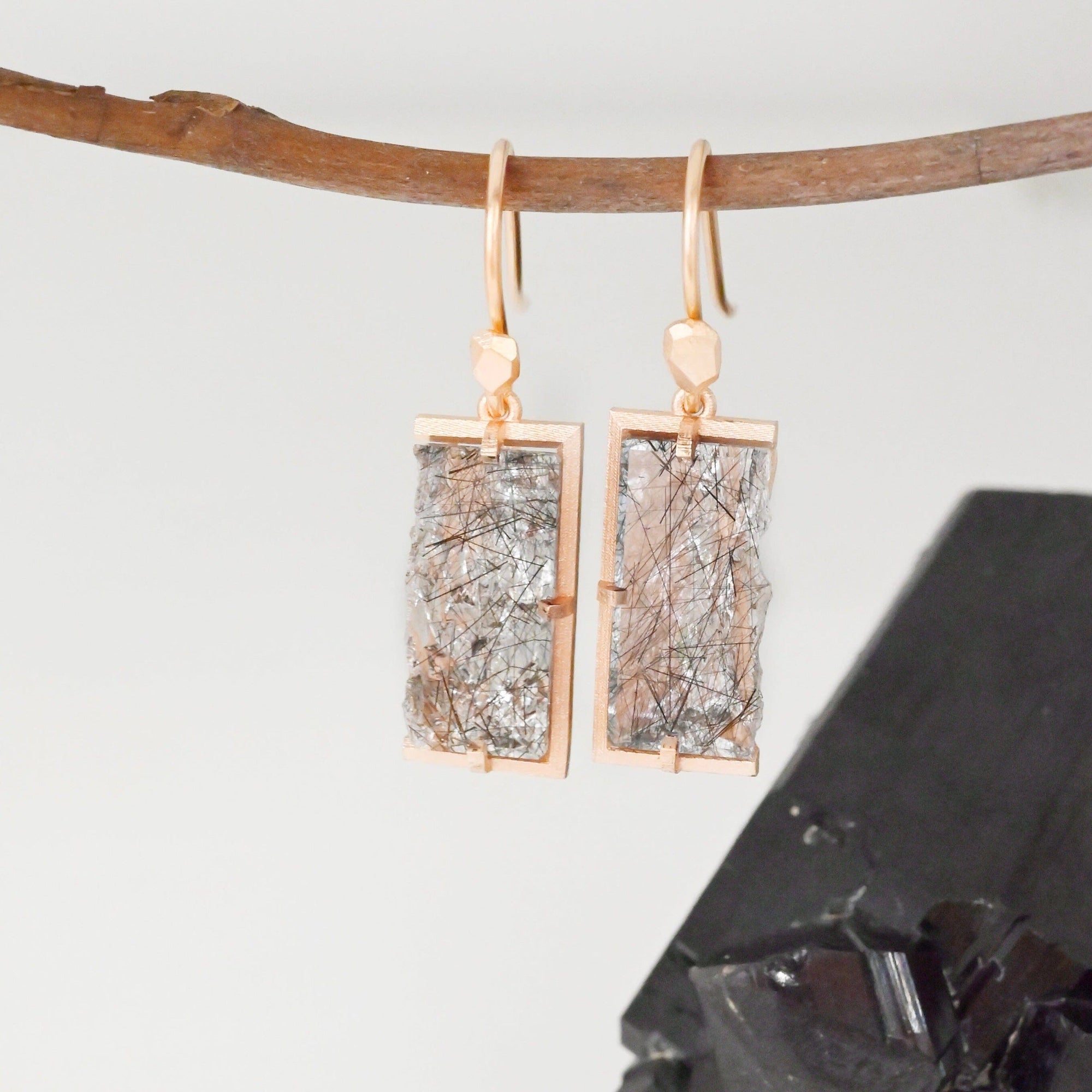 ‘Chasm’ Tourmalinated Quartz Rose Gold Earrings Earrings Jason Ree Design 