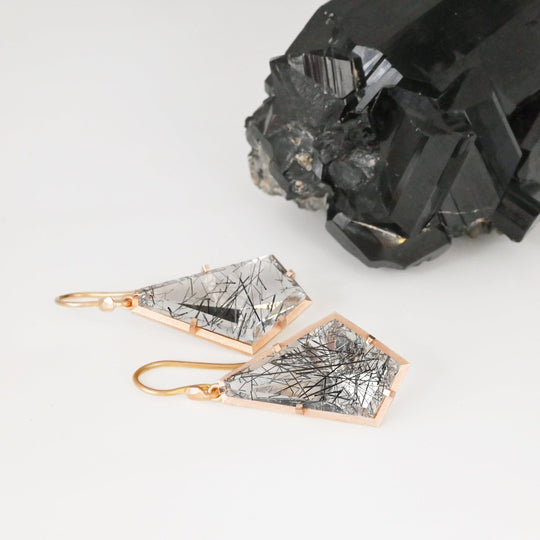 ‘Pinnacle’ Tourmalinated Quartz Rose Gold Earrings Earrings Jason Ree Design 