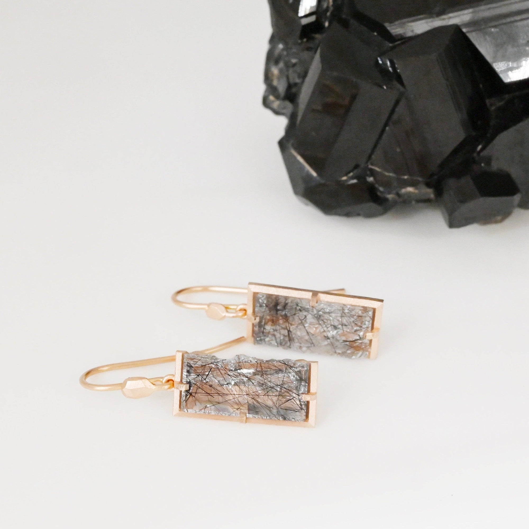 ‘Chasm’ Tourmalinated Quartz Rose Gold Earrings Earrings Jason Ree Design 