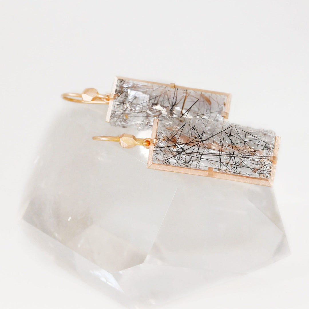 ‘Crevasse’ Rose Gold Tourmaline in Quartz Earrings Earrings Jason Ree Design 