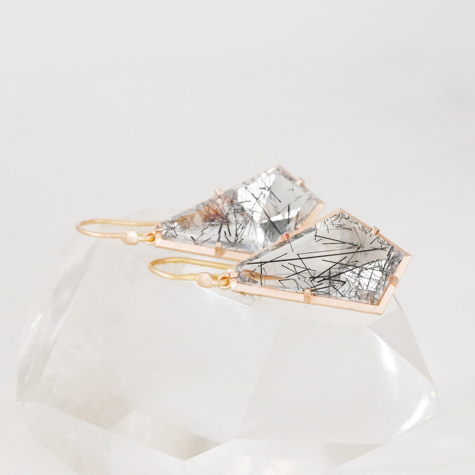 ‘Pinnacle’ Tourmalinated Quartz Rose Gold Earrings Earrings Jason Ree Design 