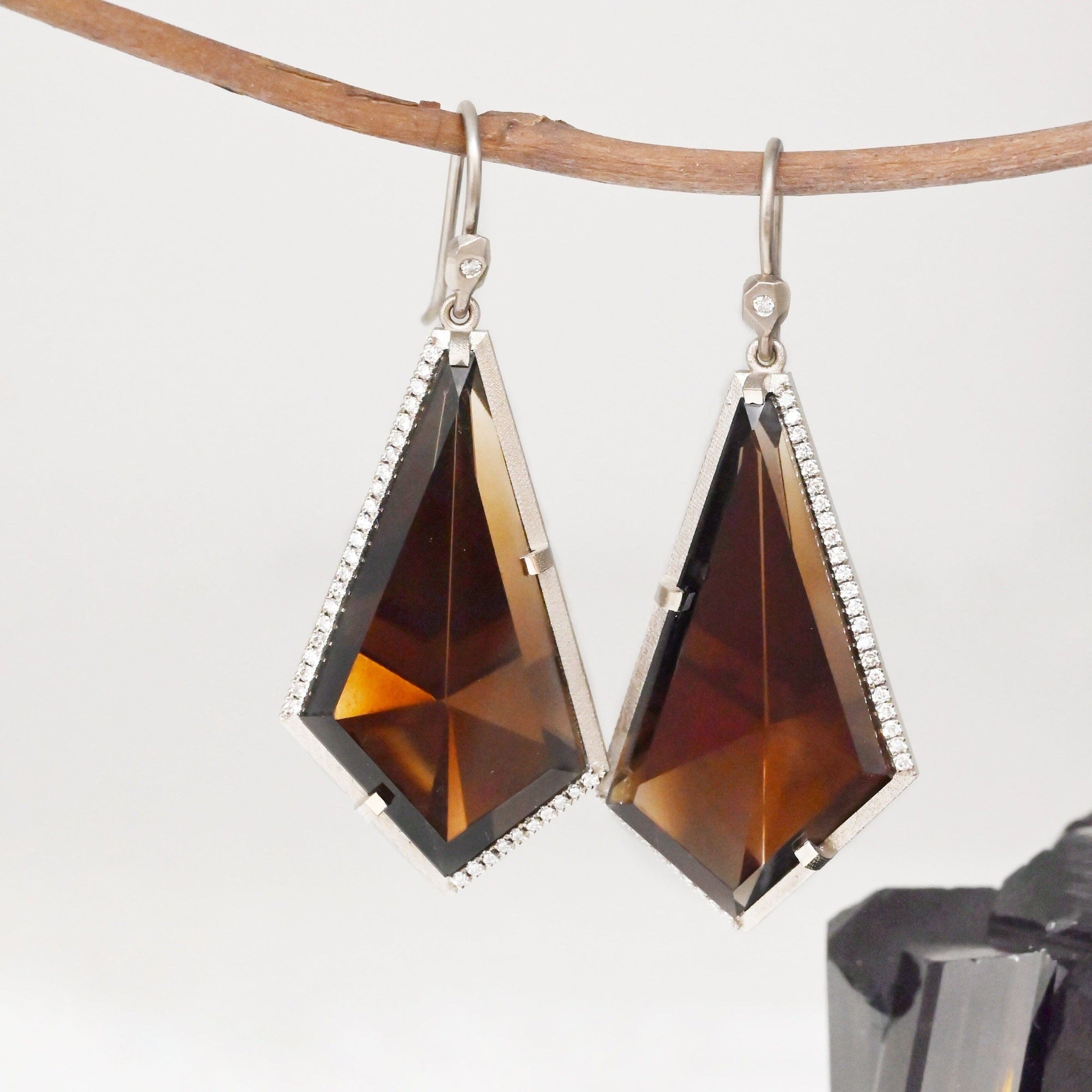 ‘Abyss’ Smokey Quartz & Diamond White Gold Earrings Earrings Jason Ree Design 