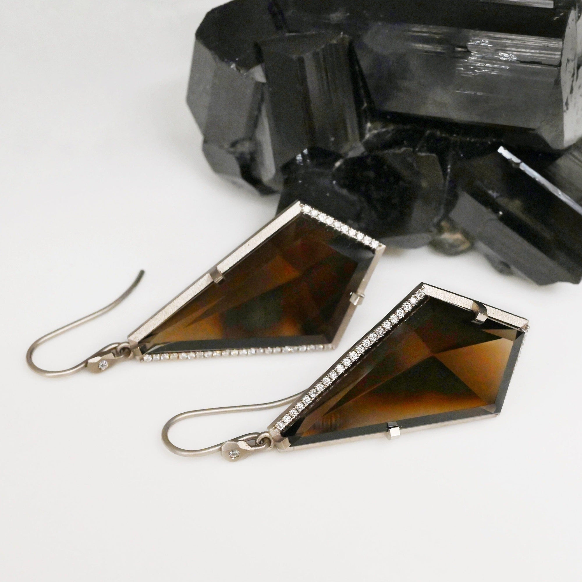 ‘Abyss’ Smokey Quartz & Diamond White Gold Earrings Earrings Jason Ree Design 