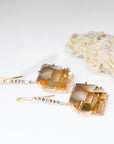 ‘Geode’ Rutilated Champagne Quartz & Diamond Drop Rose Gold Earrings 