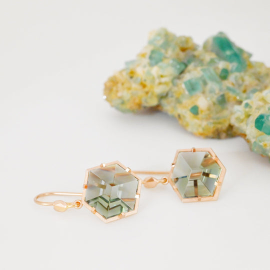 ‘Mesa’ Prasiolite Rose Gold Earrings Earrings Jason Ree Design 