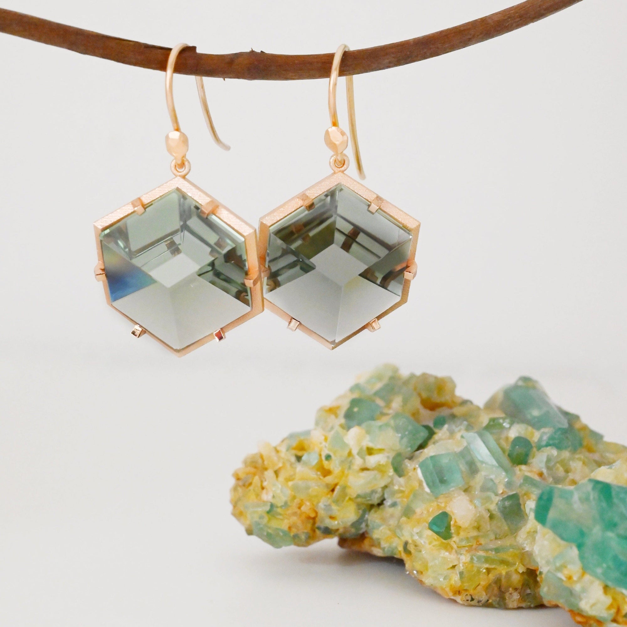‘Plateau’ Prasiolite Rose gold Earrings Earrings Jason Ree Design 