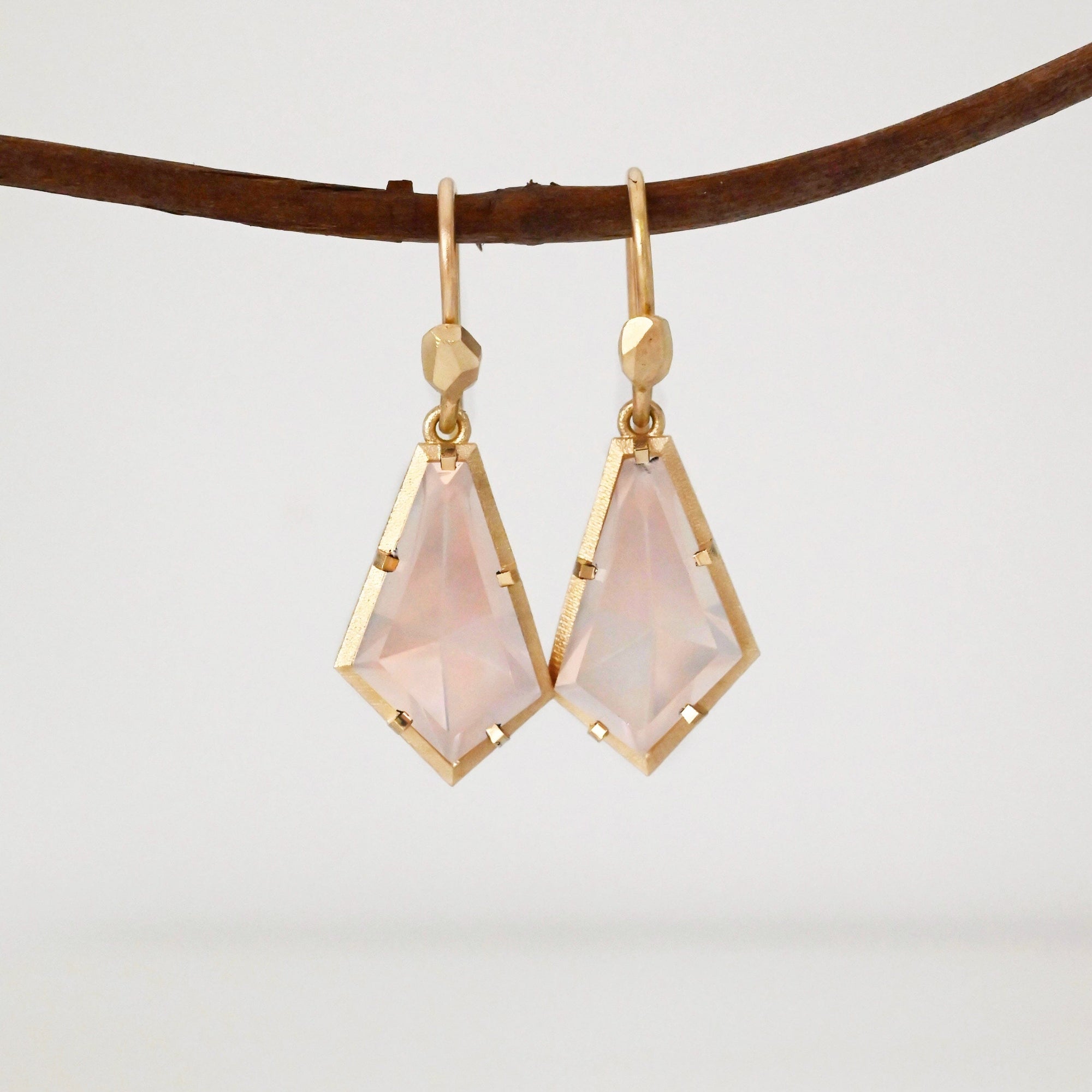 ‘Pinnacle’ Rose Quartz Yellow Gold Earrings Earrings Jason Ree Design 