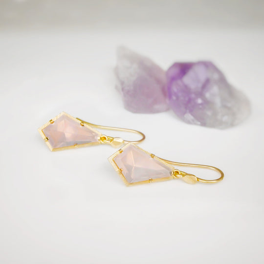 ‘Pinnacle’ Rose Quartz Yellow Gold Earrings Earrings Jason Ree Design 