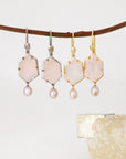 ‘Peak’ Rose Quartz & Pink Pearl Drop White Gold Earrings