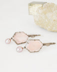 ‘Peak’ Rose Quartz & Pink Pearl Drop White Gold Earrings