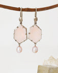 ‘Peak’ Rose Quartz & Pink Pearl Drop White Gold Earrings 
