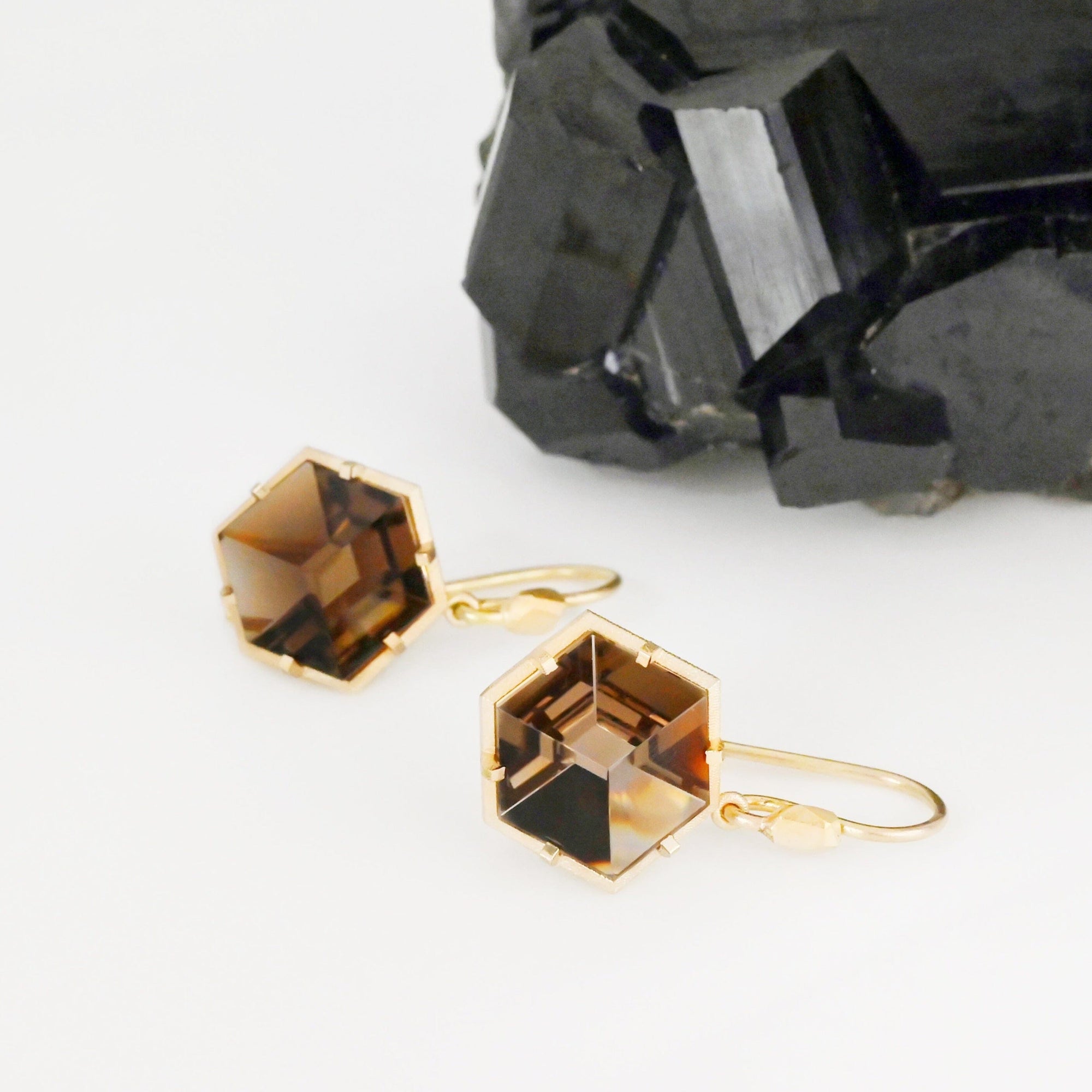 ‘Mesa’ Smokey Quartz Yellow Gold Earrings Earrings Jason Ree Design 