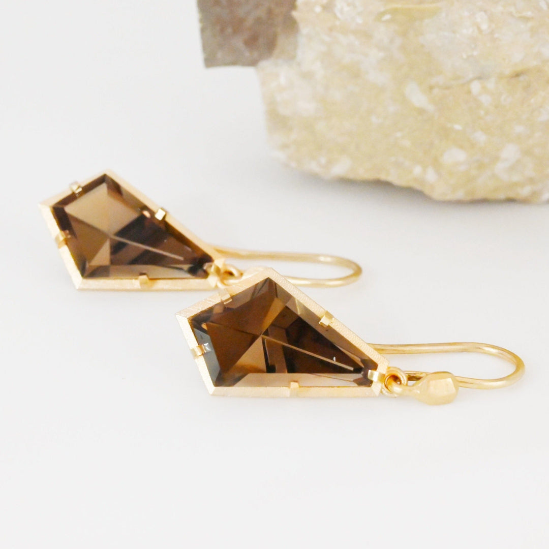 ‘Summit’ Smokey Quartz Yellow Gold Earrings Earrings Jason Ree Design 