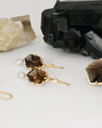 ‘Plateau’ Smokey Quartz Yellow Gold Earrings 