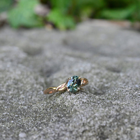 ‘Love Knot’ 1.13ct Australian Teal Sapphire & Champagne Diamond Rose Gold Ring Ring Jason Ree Design 