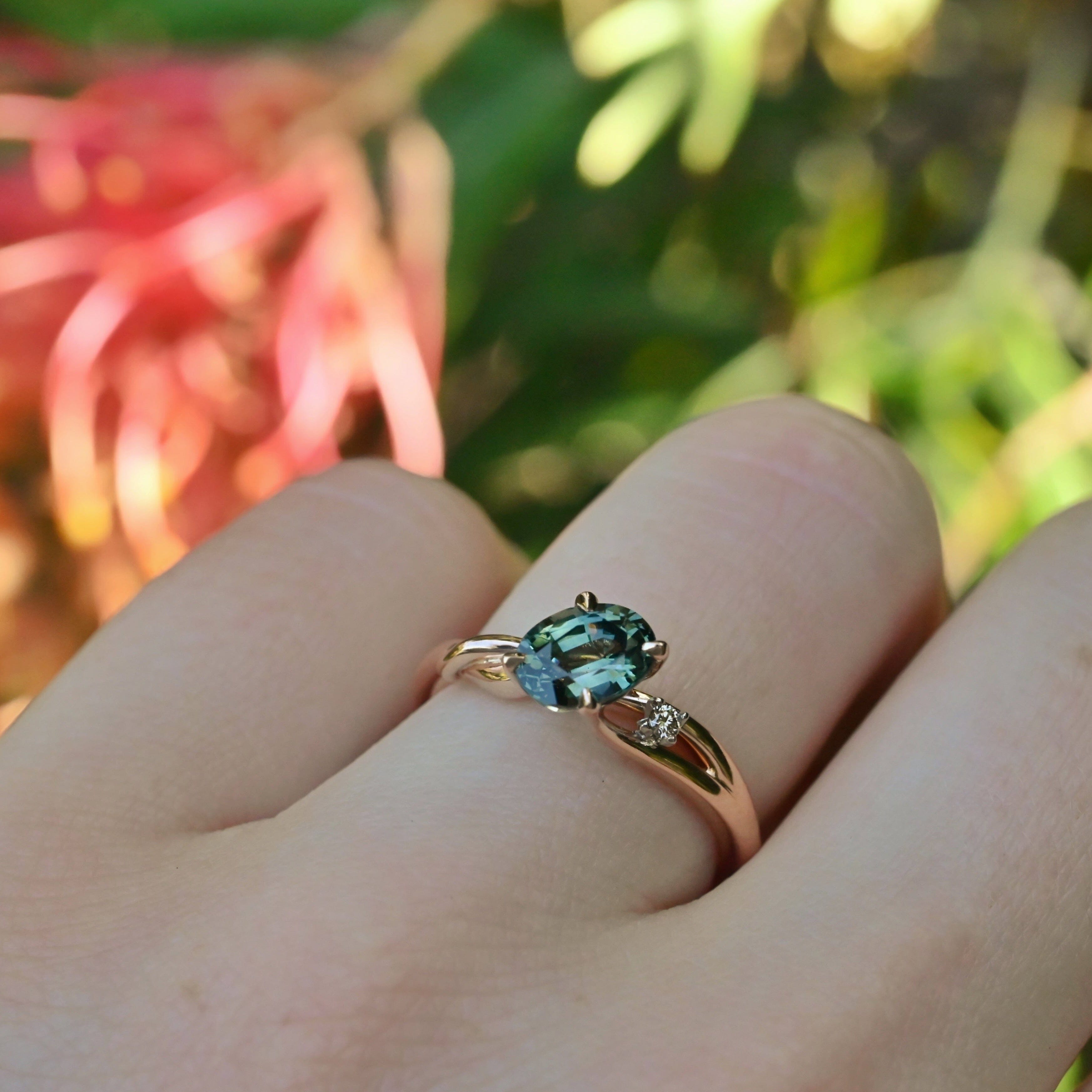 Teal sapphire store wedding ring