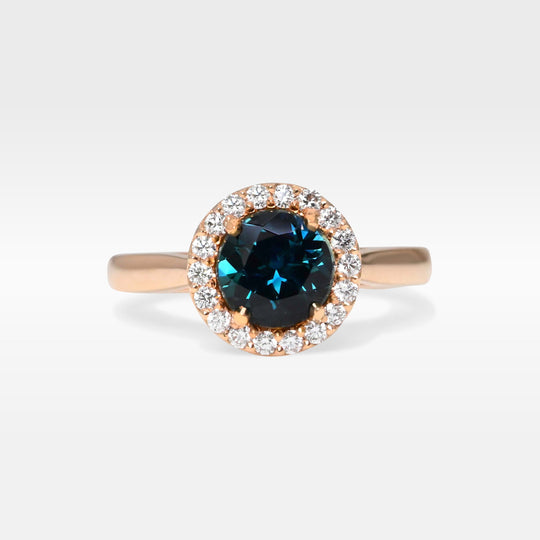 ‘Zipporah’ 1.30ct Teal Australian Sapphire Halo Ring Ring Jason Ree Design 