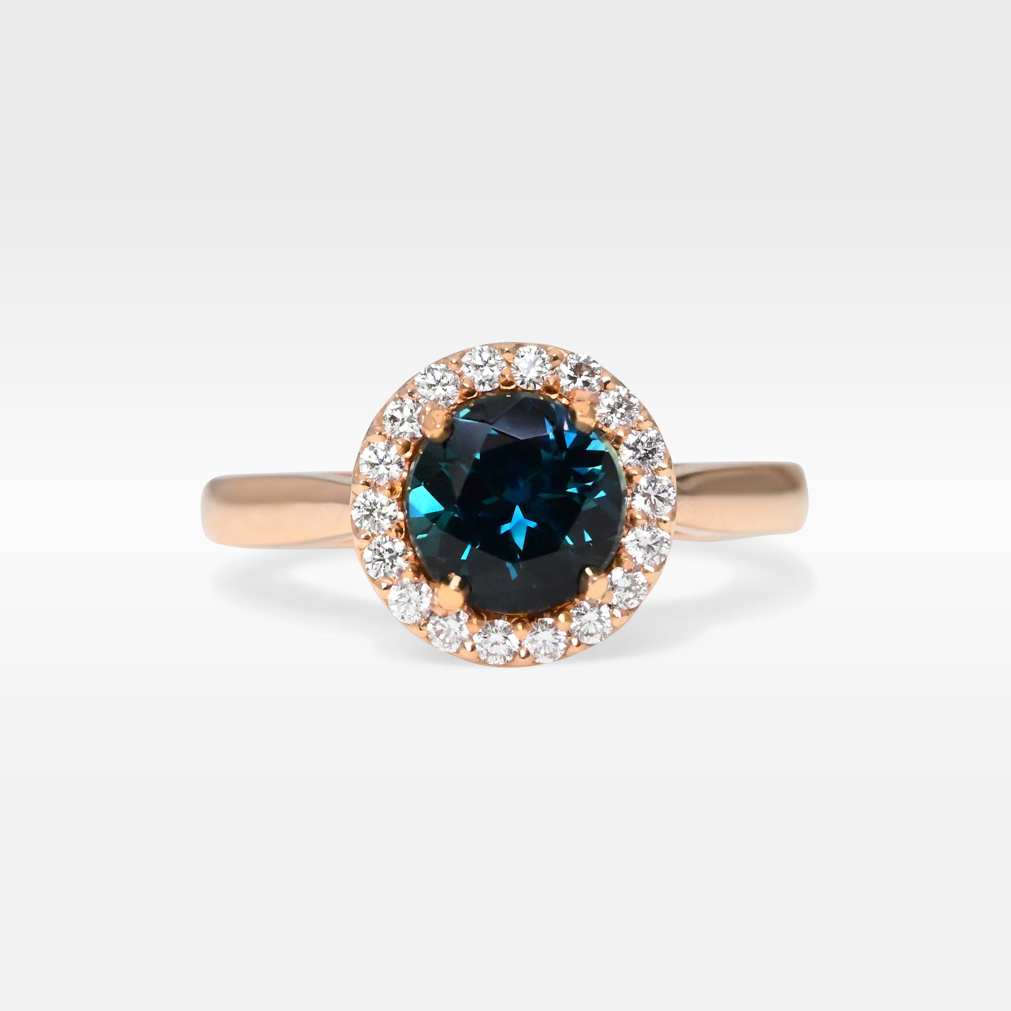 ‘Zipporah’ 1.30ct Teal Australian Sapphire Halo Ring Ring Jason Ree Design 