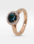 ‘Zipporah’ 1.30ct Teal Australian Sapphire Halo Ring Ring Jason Ree Design 