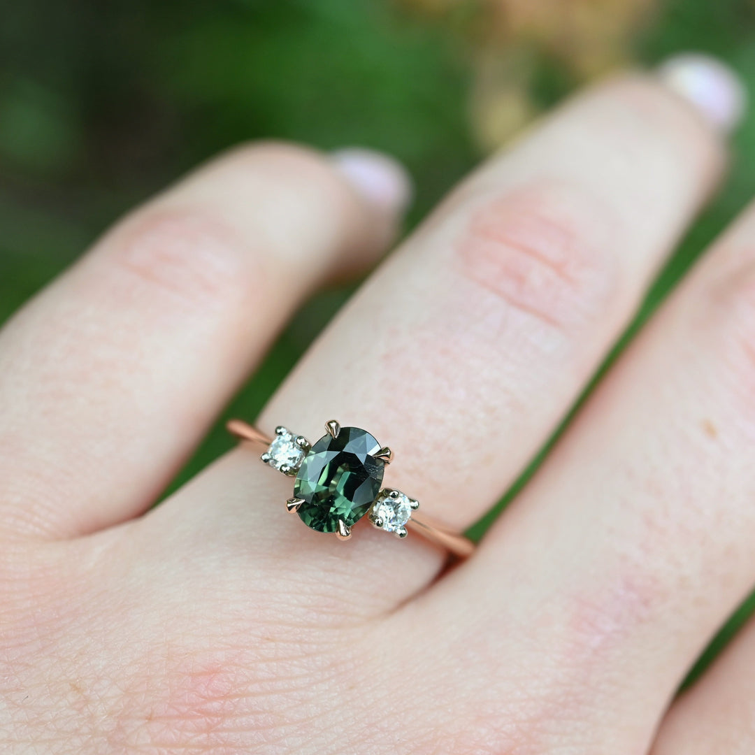 ‘Riverina’ 1.23ct Green Australian Sapphire & Diamond Rose Gold Ring 