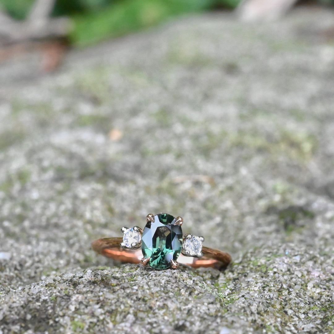 ‘Riverina’ 1.23ct Green Australian Sapphire & Diamond Rose Gold Ring