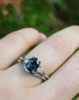 ‘Tempest Trilogy’ 1.53ct Teal Australian Sapphire & Diamond Platinum Ring on hand