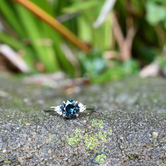 ‘Pia’ 1.19ct Teal Blue Australian Sapphire & Diamond Platinum Ring