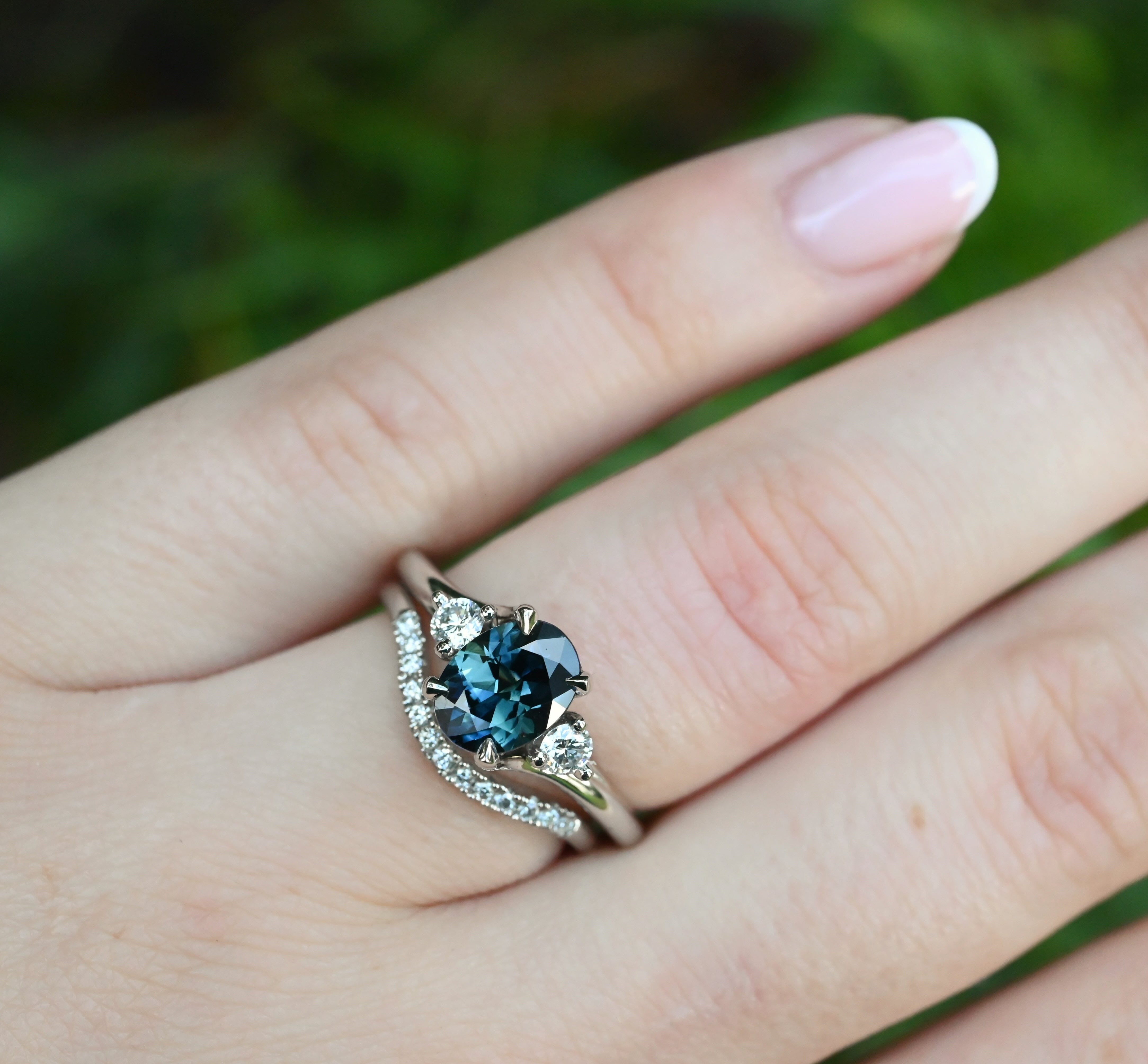1.53ct Teal Blue Australian Sapphire & Diamond Platinum Ring