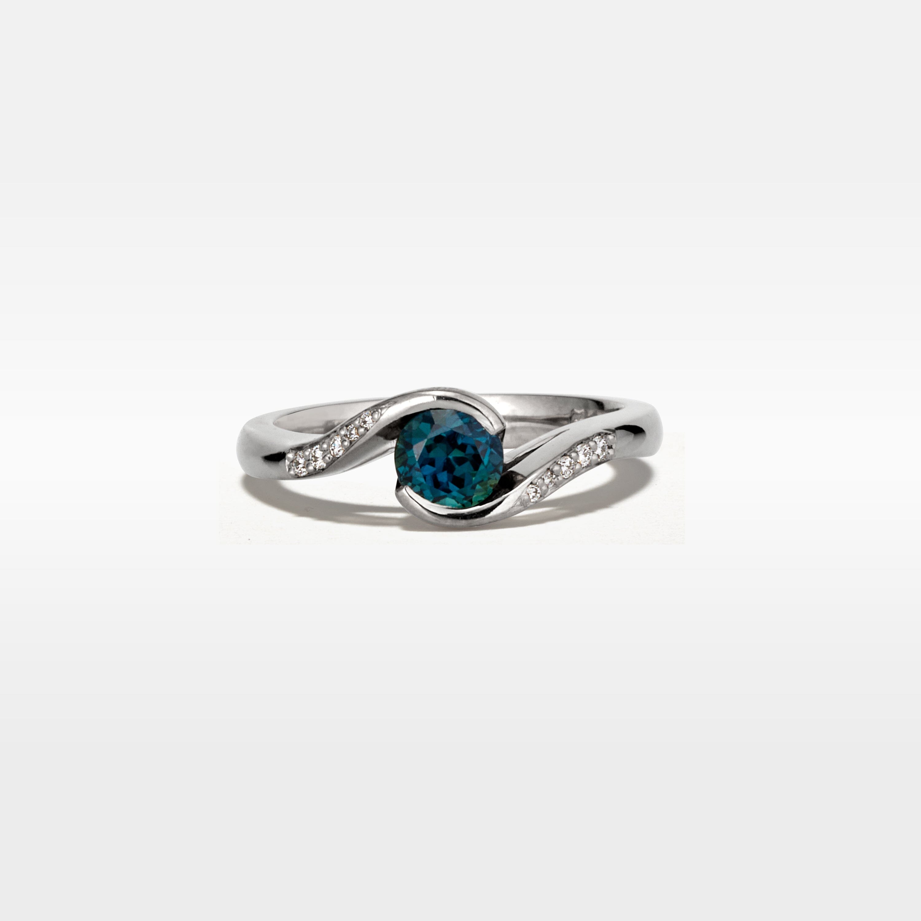 ‘La Mer’ 0.90ct deep Teal Australian Sapphire 18ct White Gold Ring Ring Jason Ree Design 